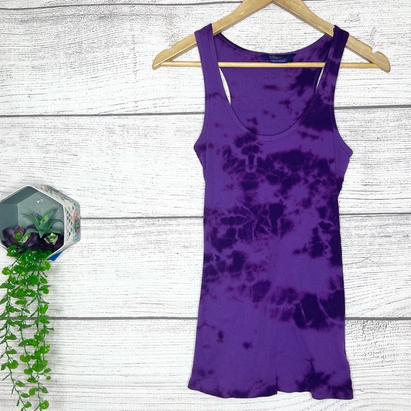 Miley Cyrus & Max Azria Tops - Miley Cyrus & Max Azria Long Purple Tie-Dye Tank Top Size Large